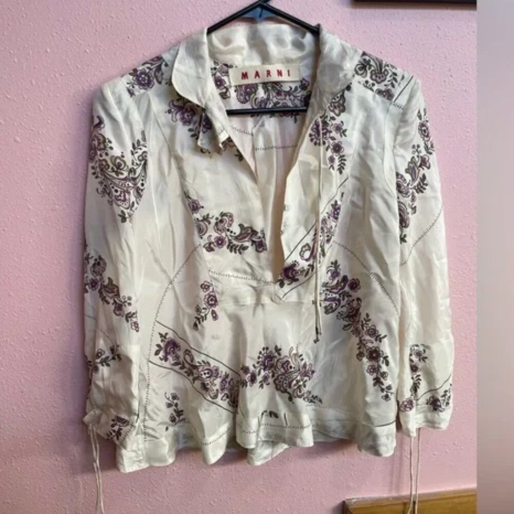 Marni Silk Floral Print Collar Blouse NWOT